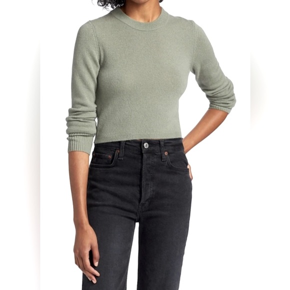 NWT Alice + Olivia Luna Wool Blend Shrunken Sweater in Sage Green - Picture 1 of 8